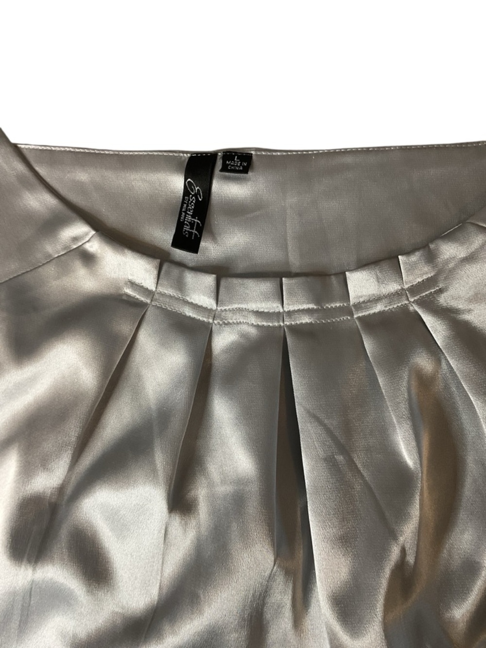Essentials Sleeveless Satin Pleated Neck Shell Top - metallic Silver L - Picture 6 of 12